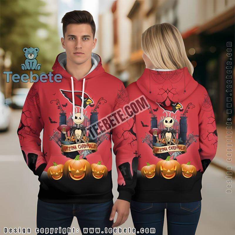Arizona Cardinals Pumpkin Jack Skellington 3D Hoodie Graphic