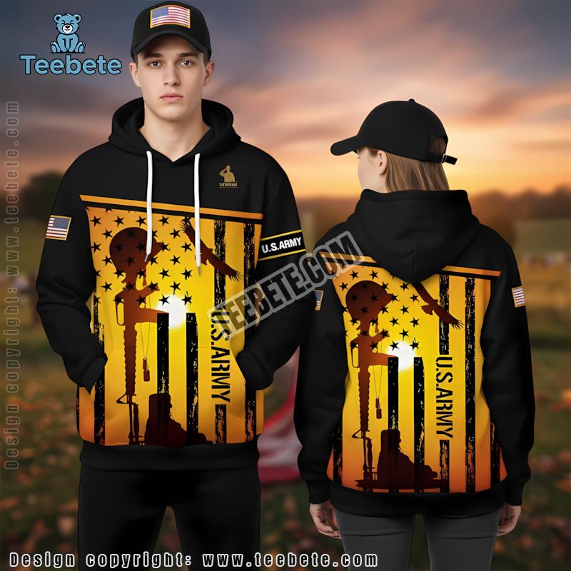 Army God Silhouette Of Soldiers Veteran 3D Hoodie Yellow Realistic