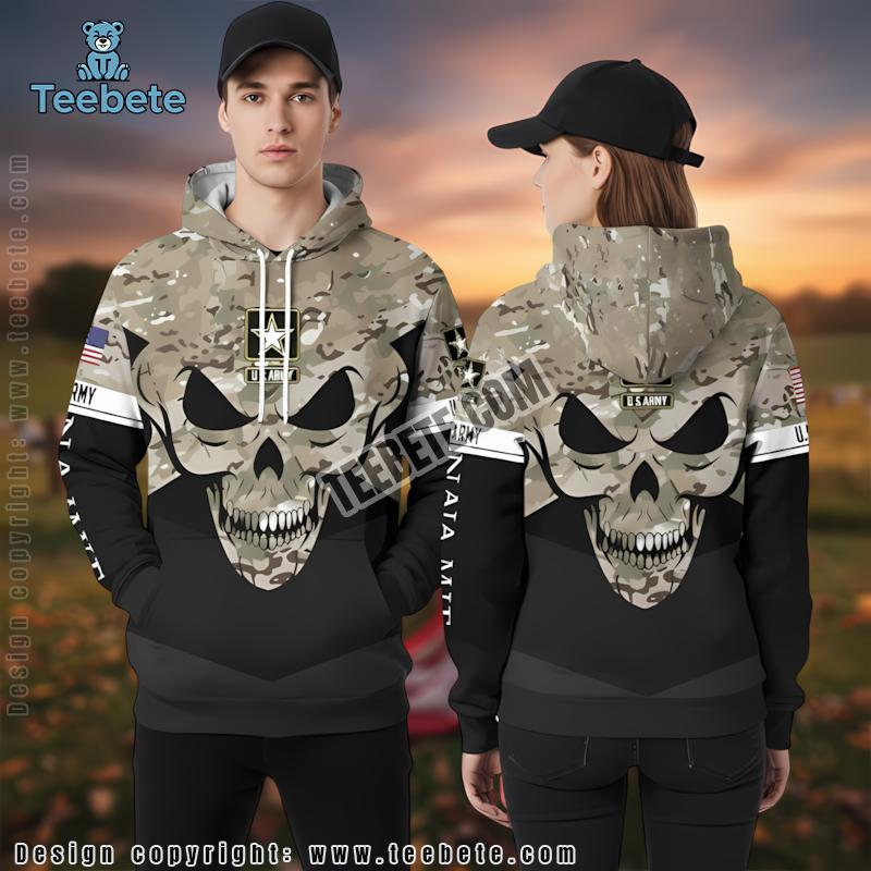 Army Veteran Camo Pattern 3D Hoodie Black Realistic