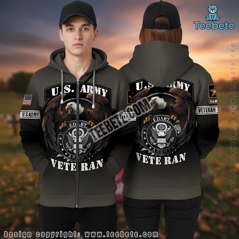 Army Veteran Eagle Symbol 3D Hoodie Black Graphic