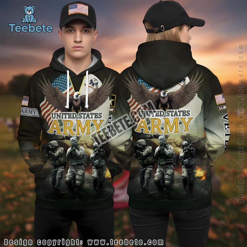 Army Veteran Eagle Symbol 3D Hoodie Green Pattern