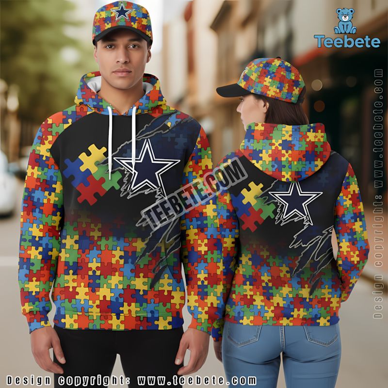Dallas Cowboys Autism Awareness 3D Hoodie Printed Black Red