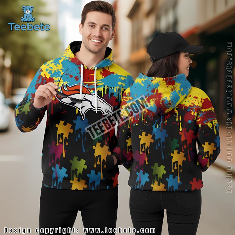 Denver Broncos Autism Awareness Logo 3D Hoodie Orange Full Print