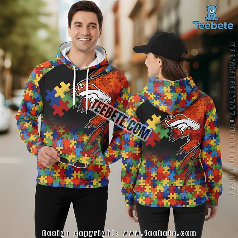 Denver Broncos Autism Awareness Logo 3D Hoodie Orange Full Print