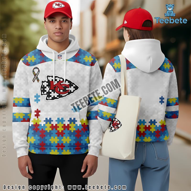 Kansas City Chiefs Autism Awareness 3D Hoodie White Mens