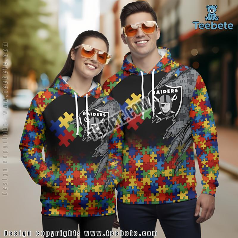 Autism Awareness Las Vegas Raiders 3D Hoodie Black Red Youth