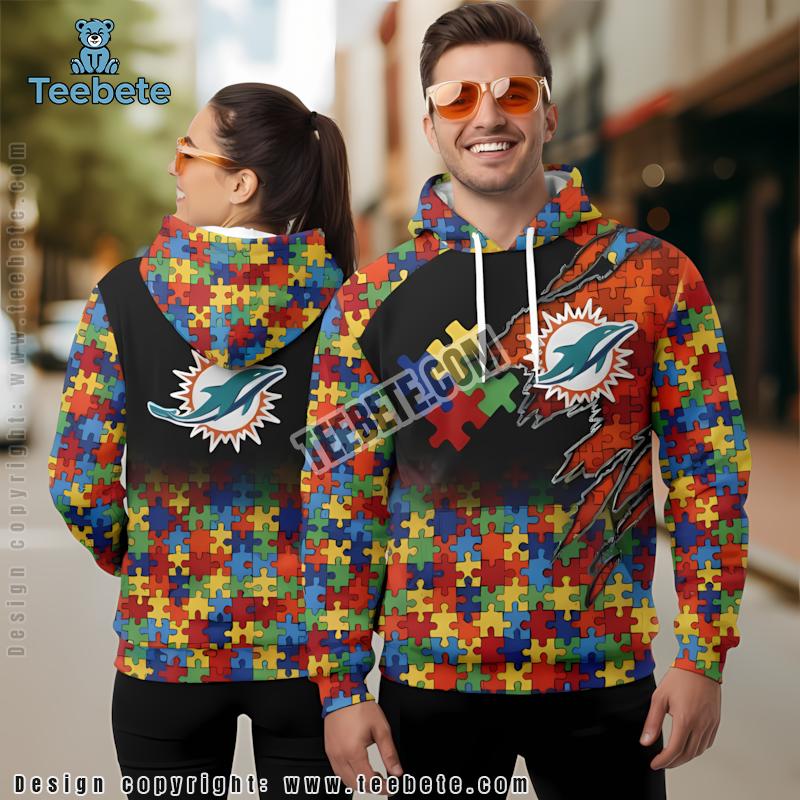 Miami Dolphins Autism Awareness 3D Hoodie Black Red Boys