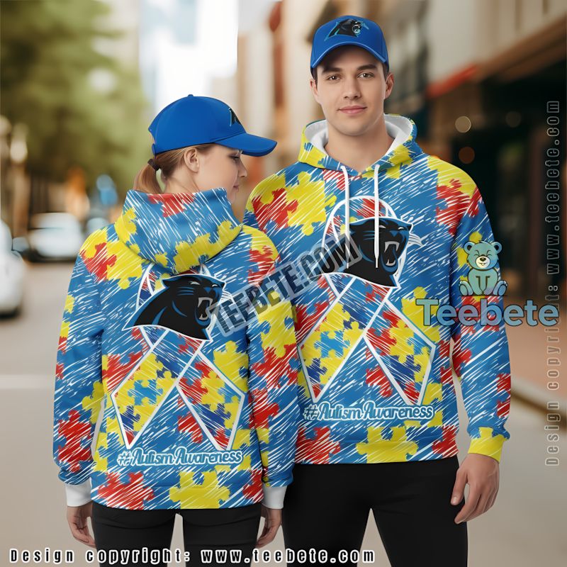 Carolina Panthers Autism Awareness Puzzle Ribbon 3D Hoodie Blue