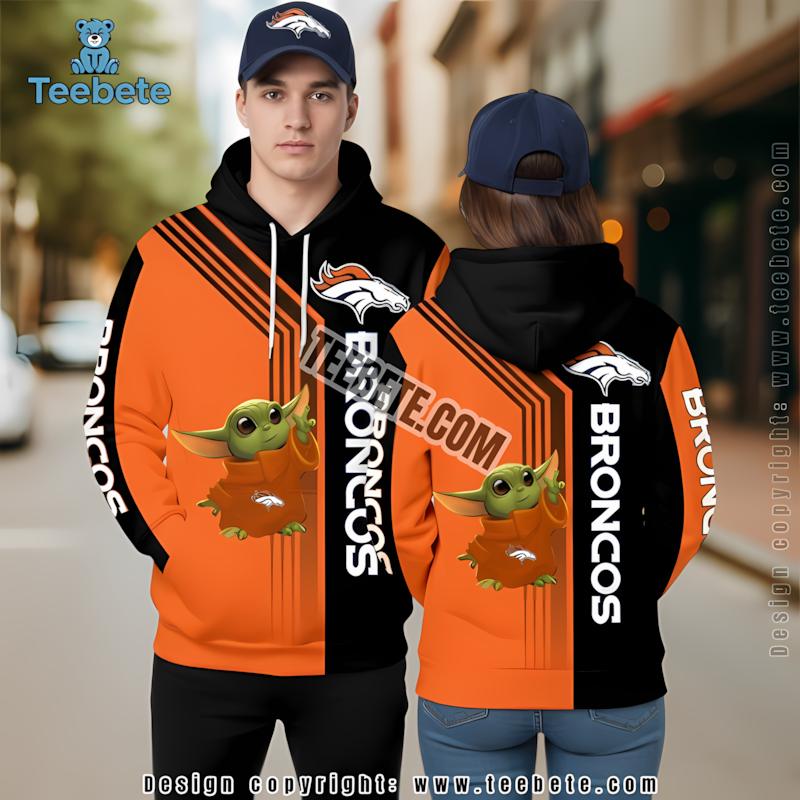 Denver Broncos Baby Yoda Fan 3D Hoodie Orange Illusion
