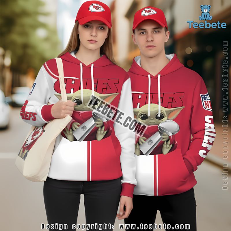 Kansas City Chiefs Baby Yoda 3D Hoodie Red White Dad Mom