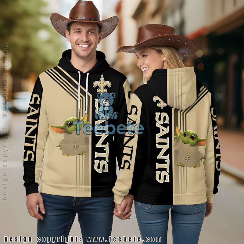 New Orleans Saints Baby Yoda 3D Hoodie Black Yellow Mens