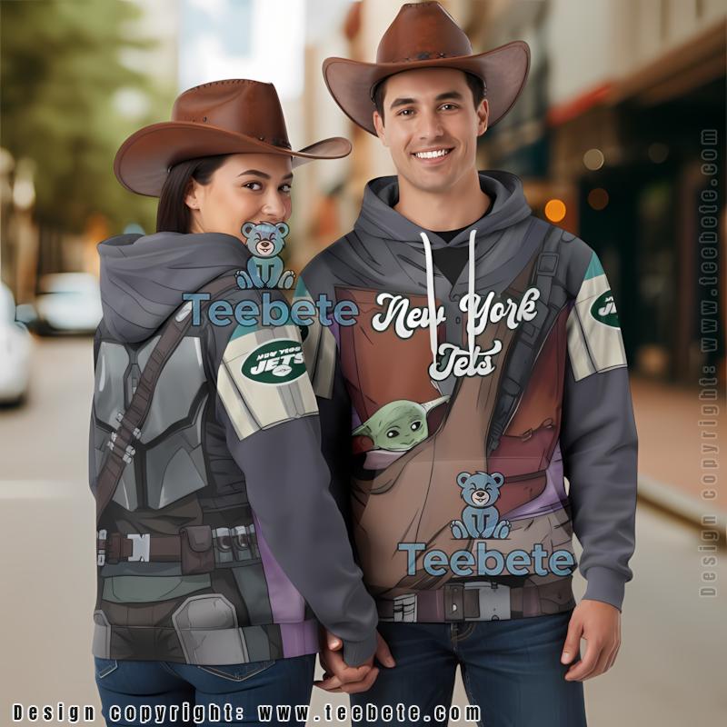 New York Jets Baby Yoda 3D Hoodie Grey Mens