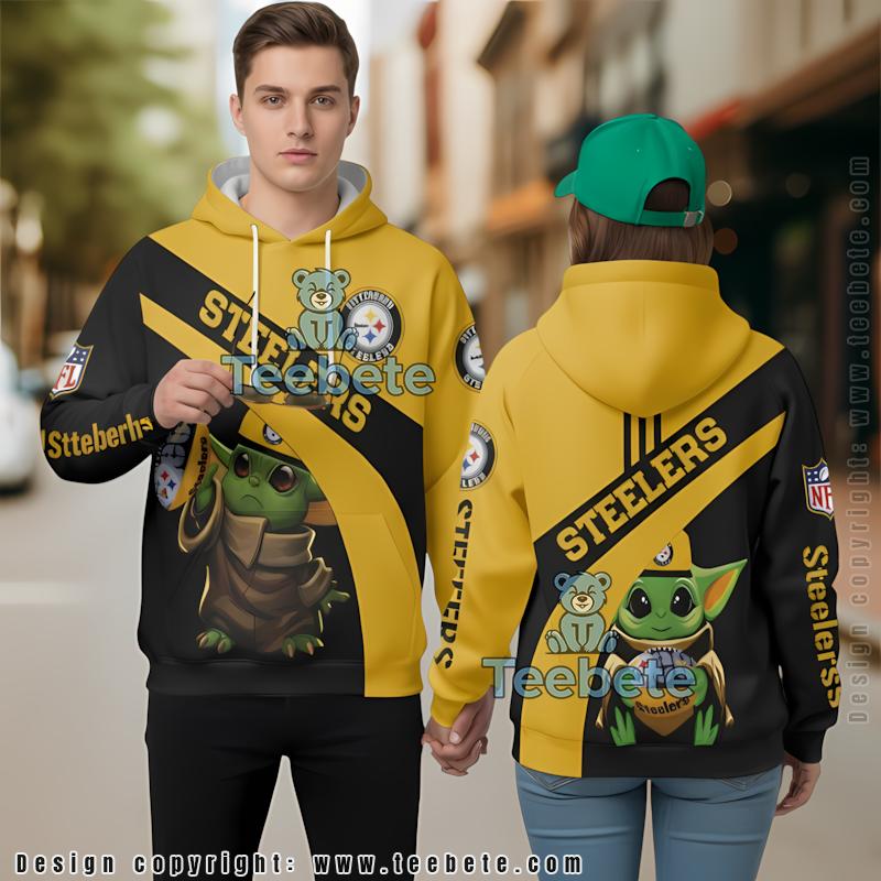 Pittsburgh Steelers Baby Yoda Star Wars 3D Hoodie Black Yellow Womens
