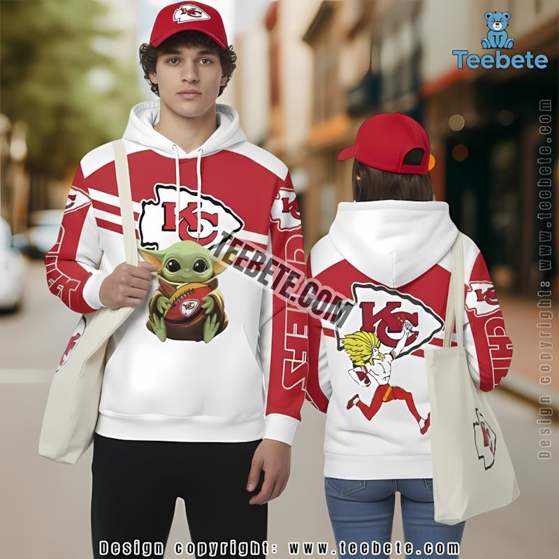 Kansas City Chiefs Baby Yoda Star Wars 3D Hoodie Red White Dad Mom