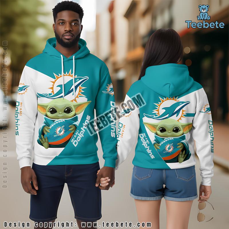 Miami Dolphins Baby Yoda Star Wars 3D Hoodie Blue White Print