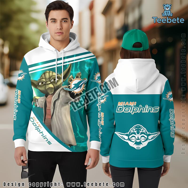 Miami Dolphins Baby Yoda Star Wars 3D Hoodie Blue White Mens