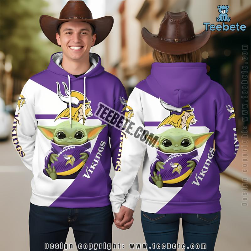 Baby Yoda Star Wars Minnesota Vikings 3D Hoodie Printed Purple White
