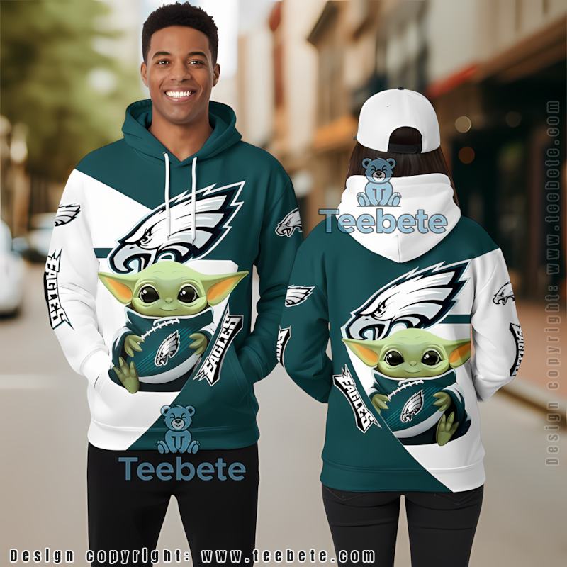 Baby Yoda Star Wars Philadelphia Eagles Blue 3D Hoodie