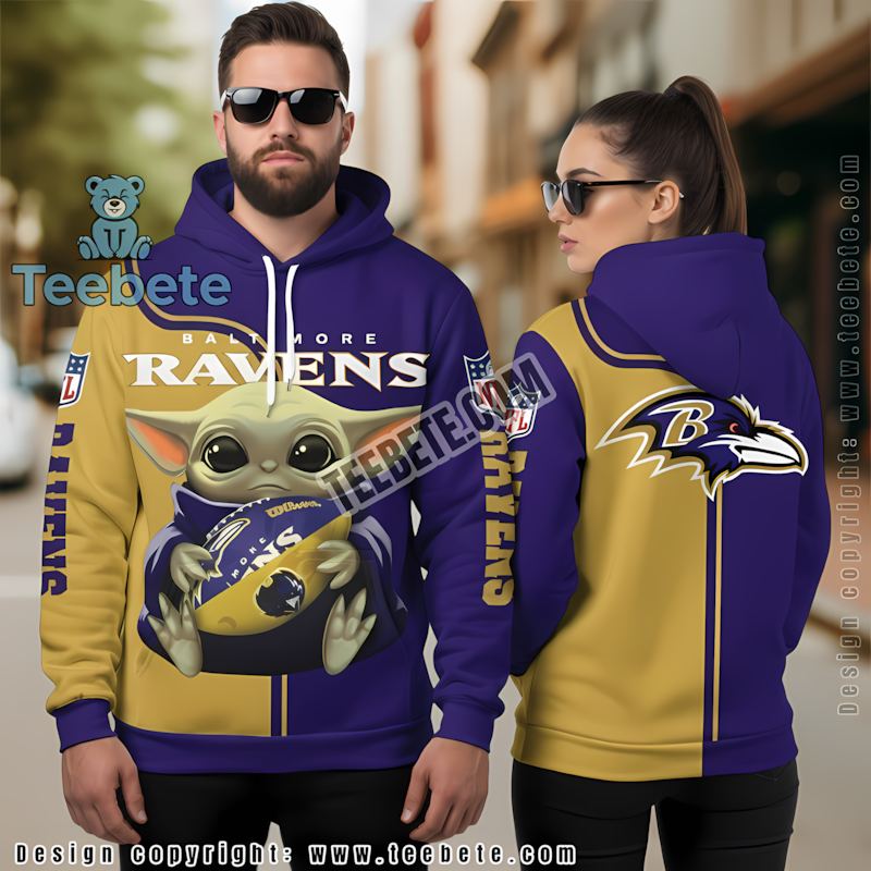 Baltimore Ravens Grogu 3D Hoodie Men Blue Yellow
