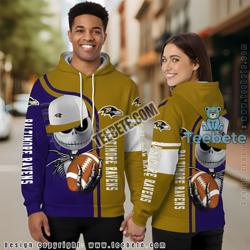Baltimore Ravens Jack Skellington 3D Hoodie Kids Blue Yellow