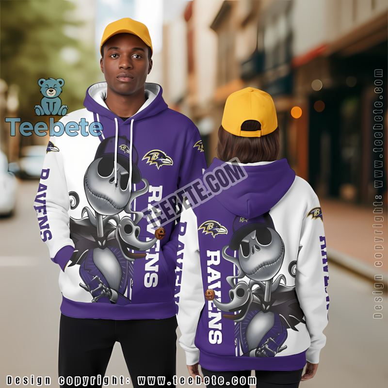 Baltimore Ravens Jack Skellington Zero 3D Hoodie Purple White
