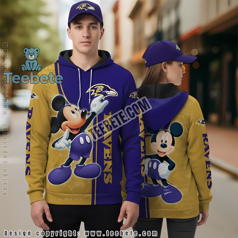 Baltimore Ravens Mickey Mouse 3D Hoodie Girls Blue Yellow