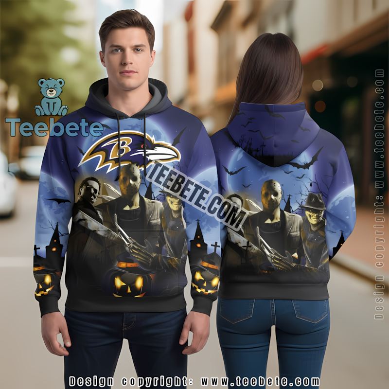 Baltimore Ravens Pumpkin Skull 3D Hoodie Blue Black Graphic