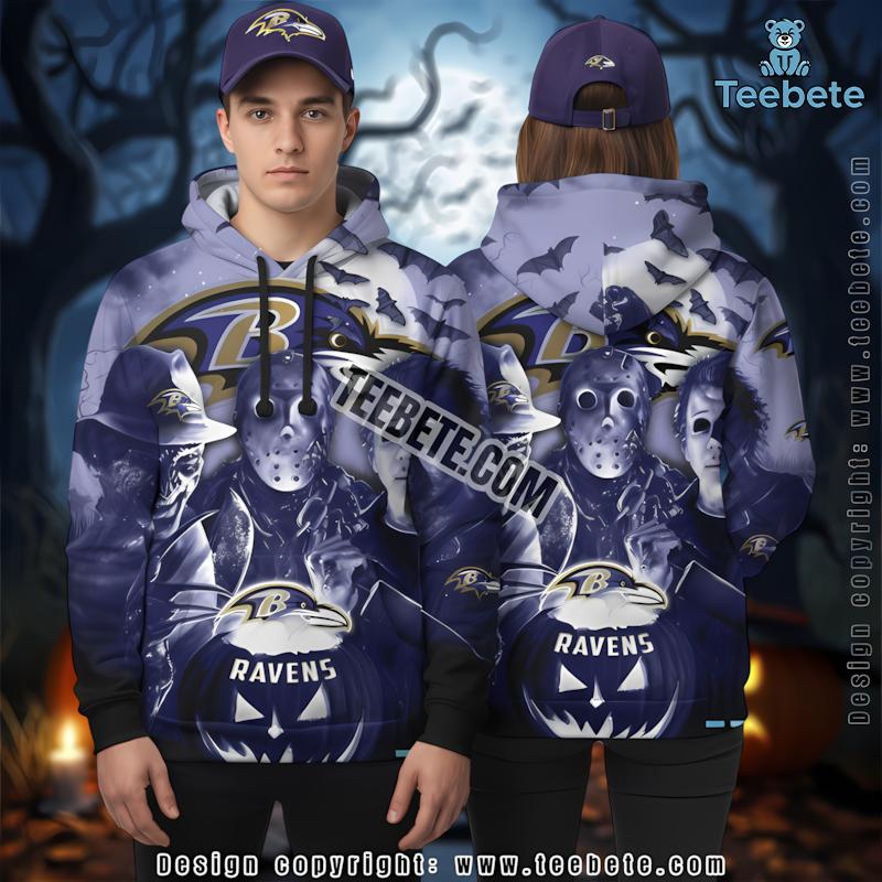 Baltimore Ravens Halloween Pumpkin Horror Night Blue 3D Hoodie