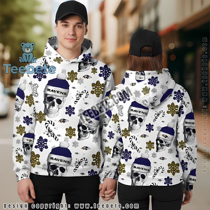 Baltimore Ravens Santa Skull Candy 3D Hoodie Blue White Unisex