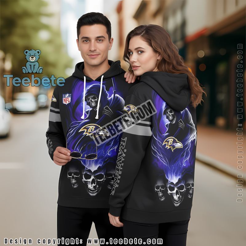 Baltimore Ravens Skull 3D Hoodie Men Blue Black