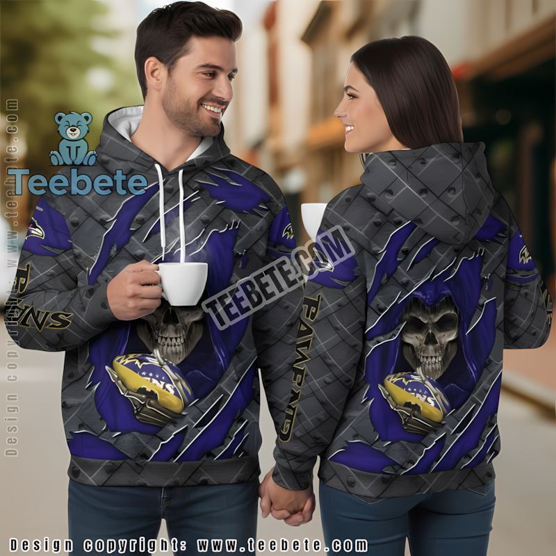 Baltimore Ravens Skull 3D Hoodie Men Blue Black