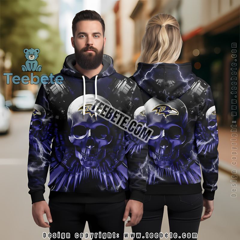 Baltimore Ravens Skull Halloween 3D Hoodie Boys Blue Yellow