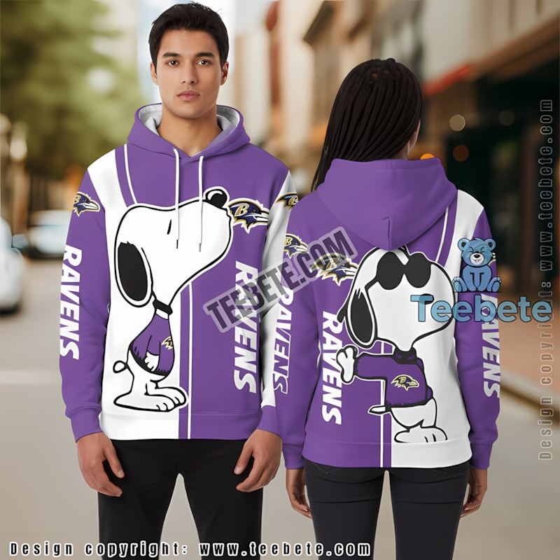 Baltimore Ravens Snoopy 3D Hoodie Mens Purple White