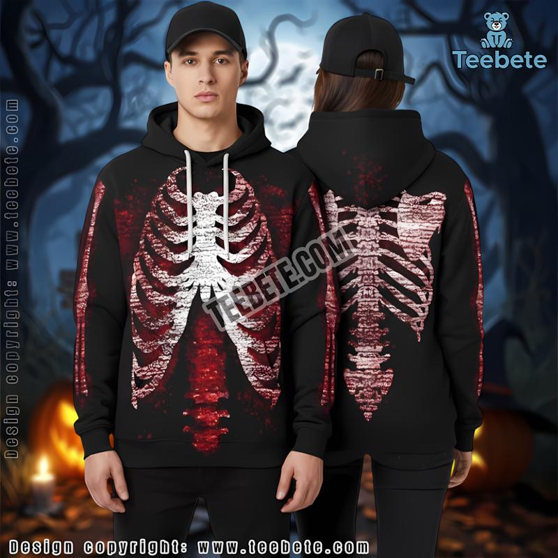 Blood Stained Skeleton Halloween Black 3D Zip Up Hoodie