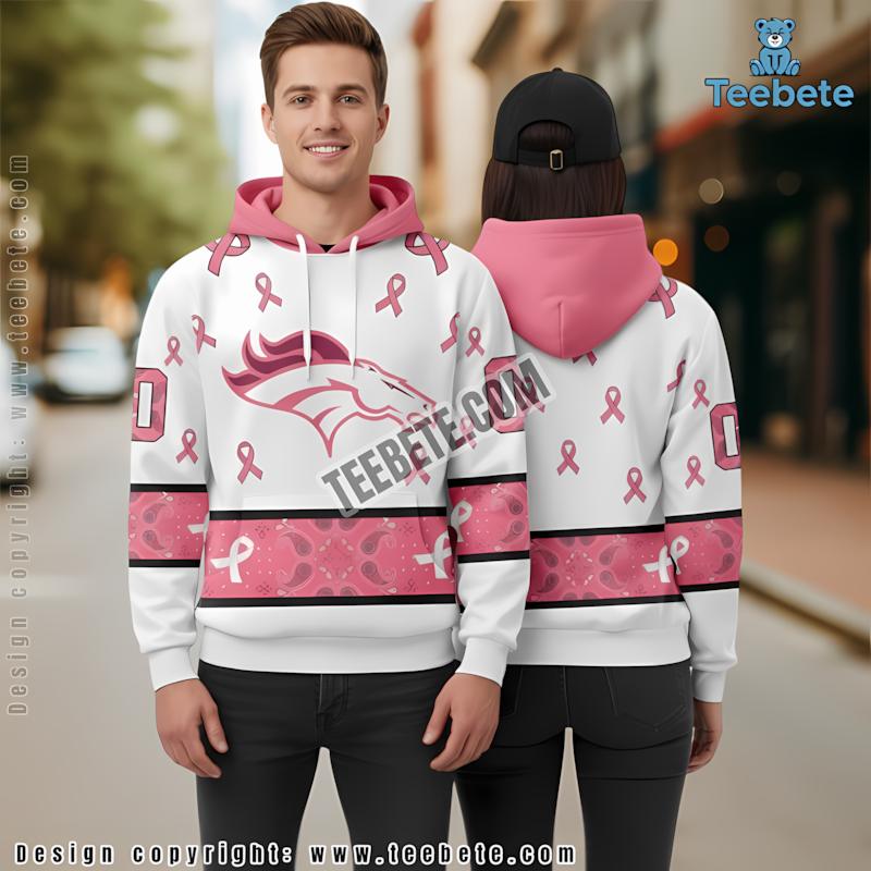 Denver Broncos Breast Cancer 3D Hoodie Pink White Novelty