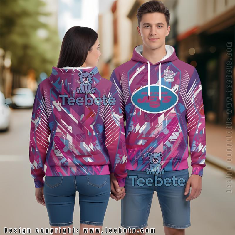 New York Jets Breast Cancer 3D Hoodie Blue Pink Unisex