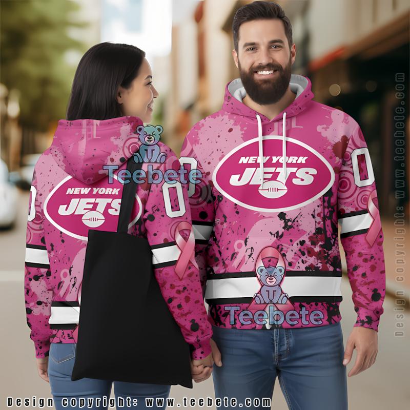 New York Jets Breast Cancer 3D Hoodie Pink Black For Sale Personalized