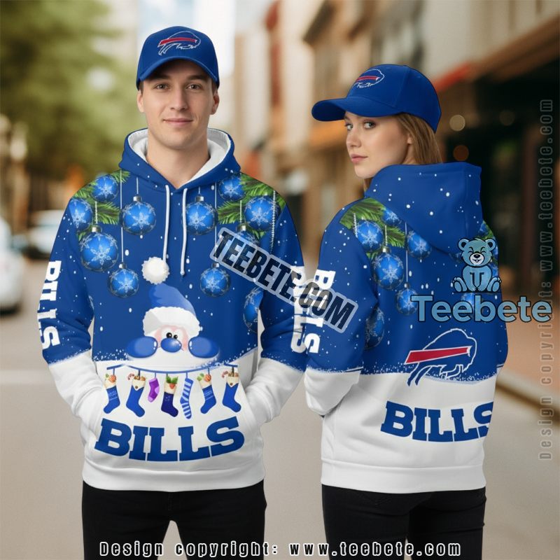 Buffalo Bills Christmas Santa 3D Hoodie Printed Blue White