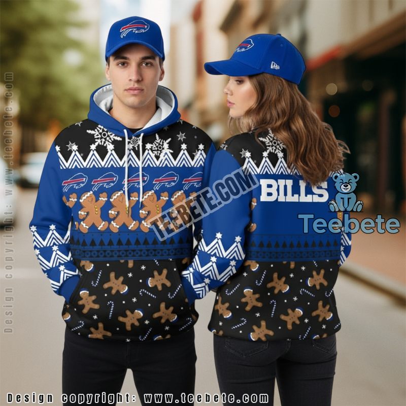 Buffalo Bills Gingerbread Christmas 3D Zip Up Hoodie Blue Black