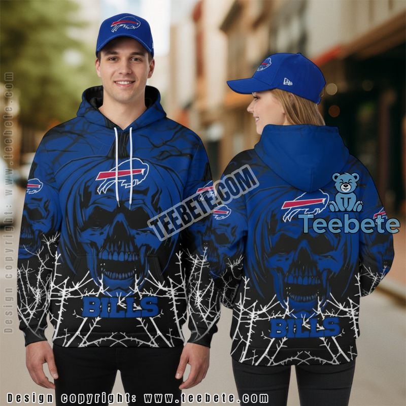 Buffalo Bills Halloween Pumpkin Skull 3D Hoodie Graphic Blue