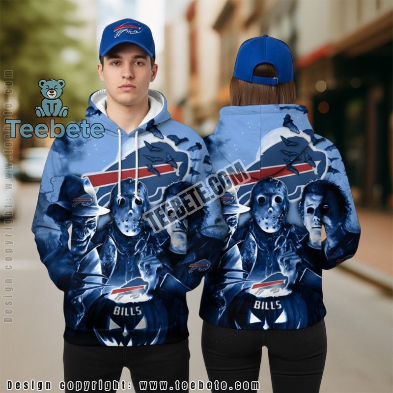 Buffalo Bills Jason Voorhees Freddy Krueger Christmas 3D Hoodie Blue