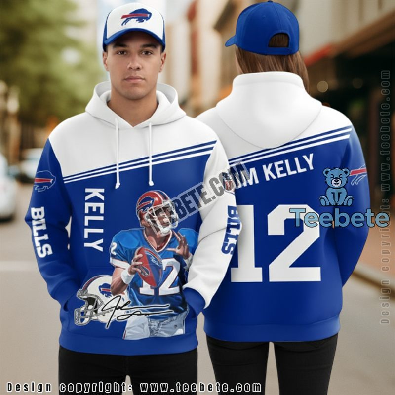 Buffalo Bills Jim Kelly 3D Hoodie Pullover Blue White