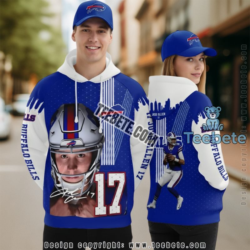 Buffalo Bills Josh Allen 3D Hoodie Boys Blue White
