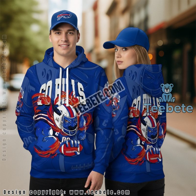 Buffalo Bills Mascot 3D Hoodie Unisex Red Blue Buffalo Bills Mascot 3D Hoodie Unisex Red Blue