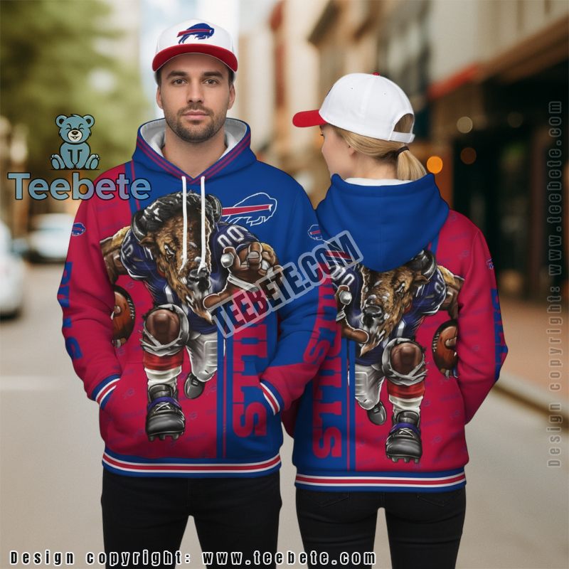 Buffalo Bills Mascot 3D Hoodie Unisex Red Blue