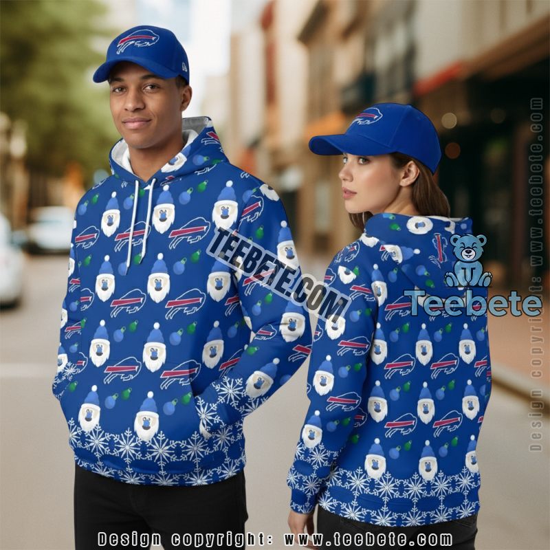 Buffalo Bills Santa Claus 3D Hoodie Dad Mom Blue White