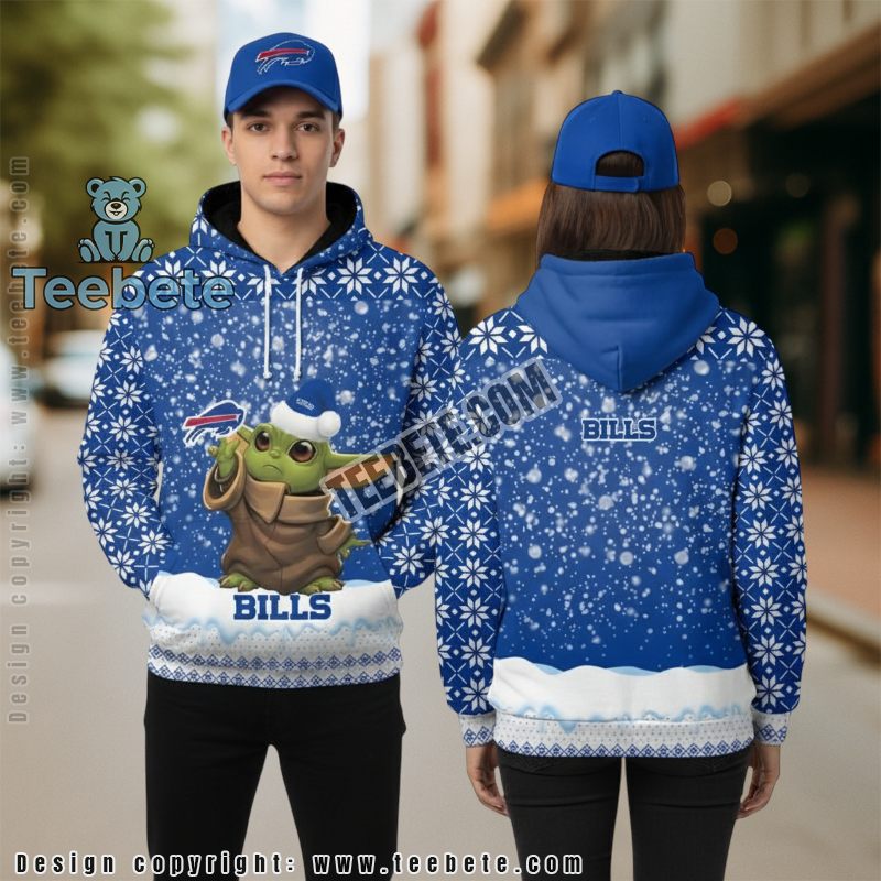 Buffalo Bills Santa Grogu 3D Hoodie For Sale Blue White