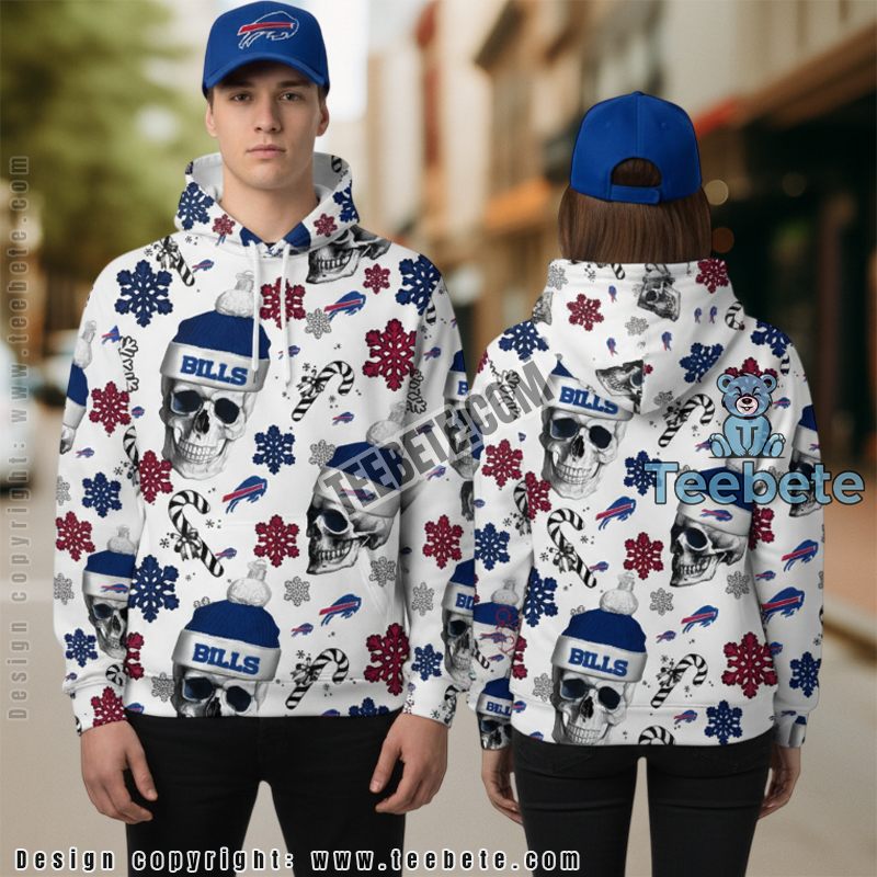 Buffalo Bills Santa Skull 3D Hoodie Classic Blue White