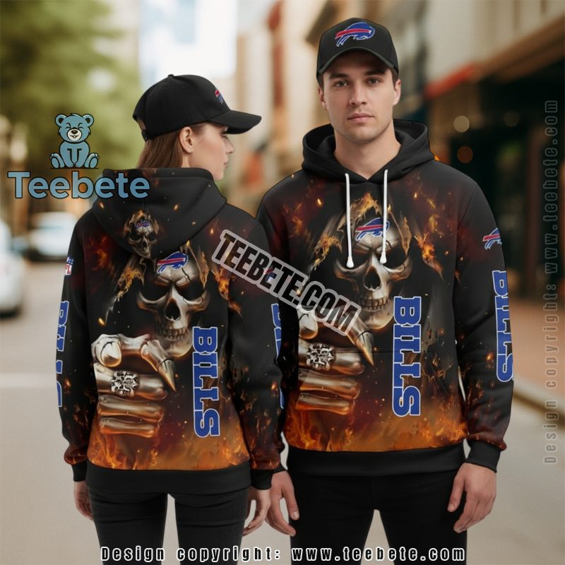 Buffalo Bills Skull 3D Hoodie Kids Black Blue