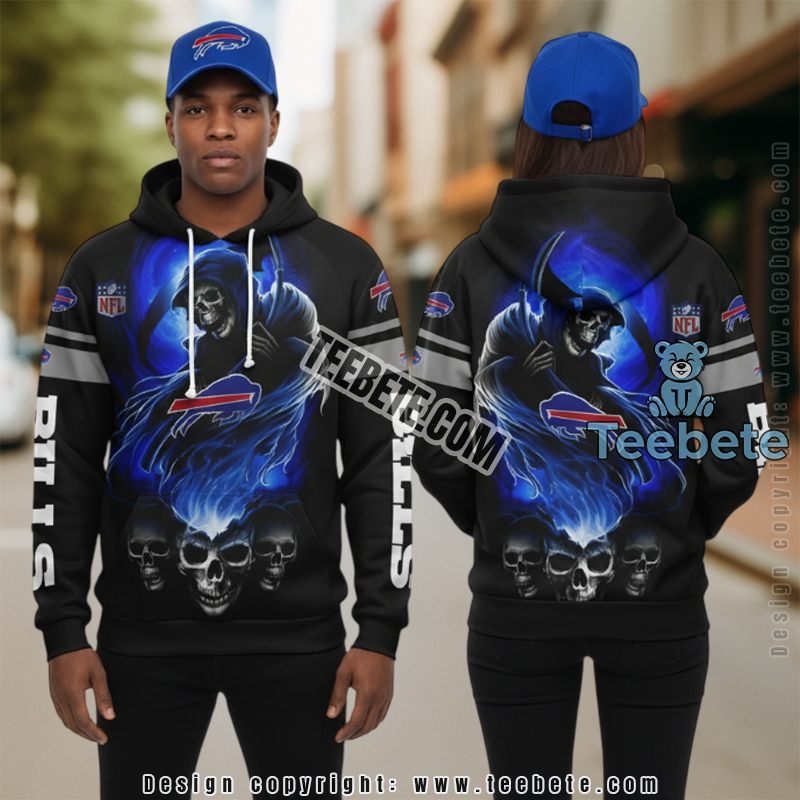 Buffalo Bills Skull 3D Hoodie Graphic Black Red